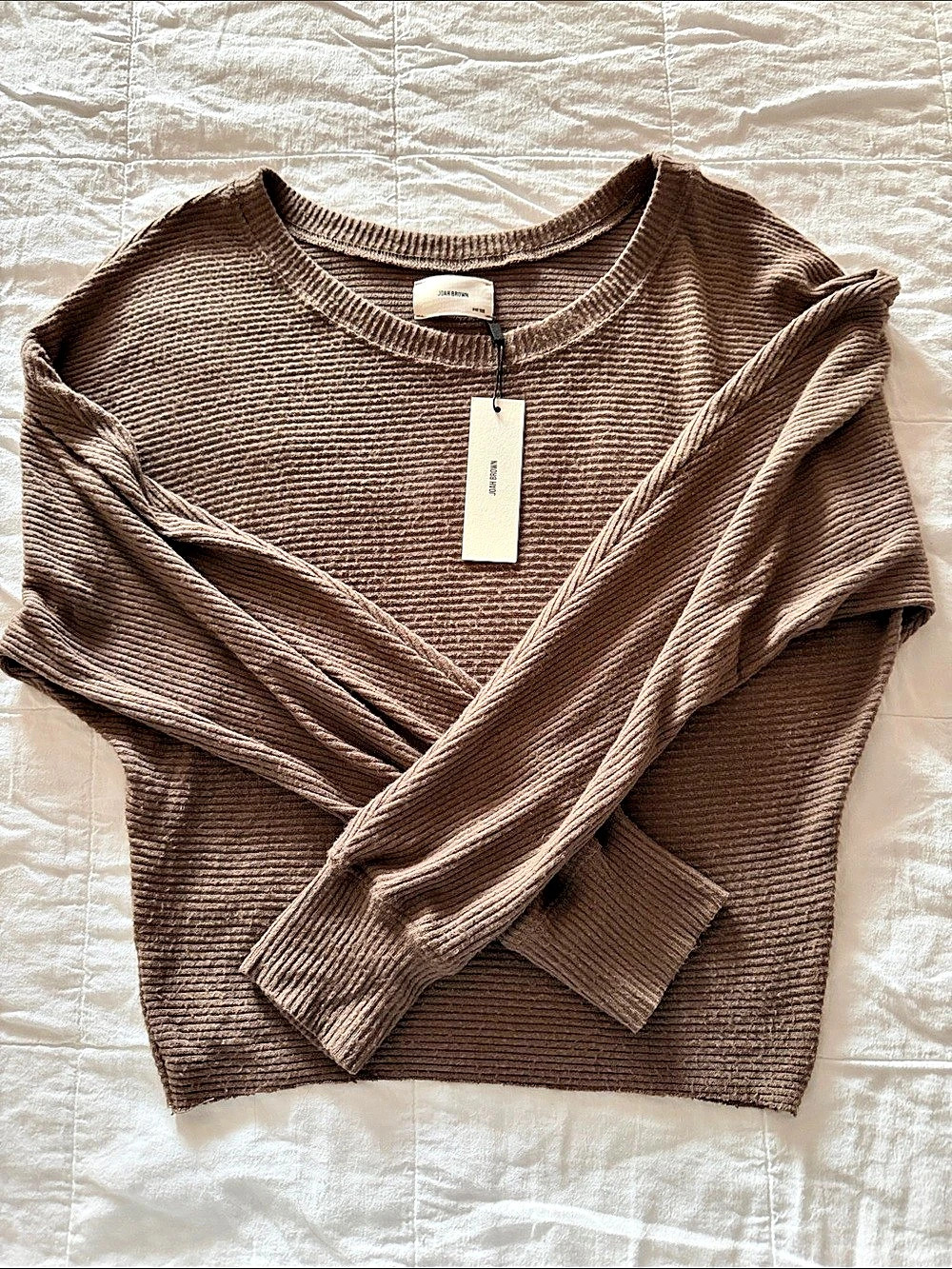Joah Brown Long Sleeve Scoop Neck Thermal Top Brown